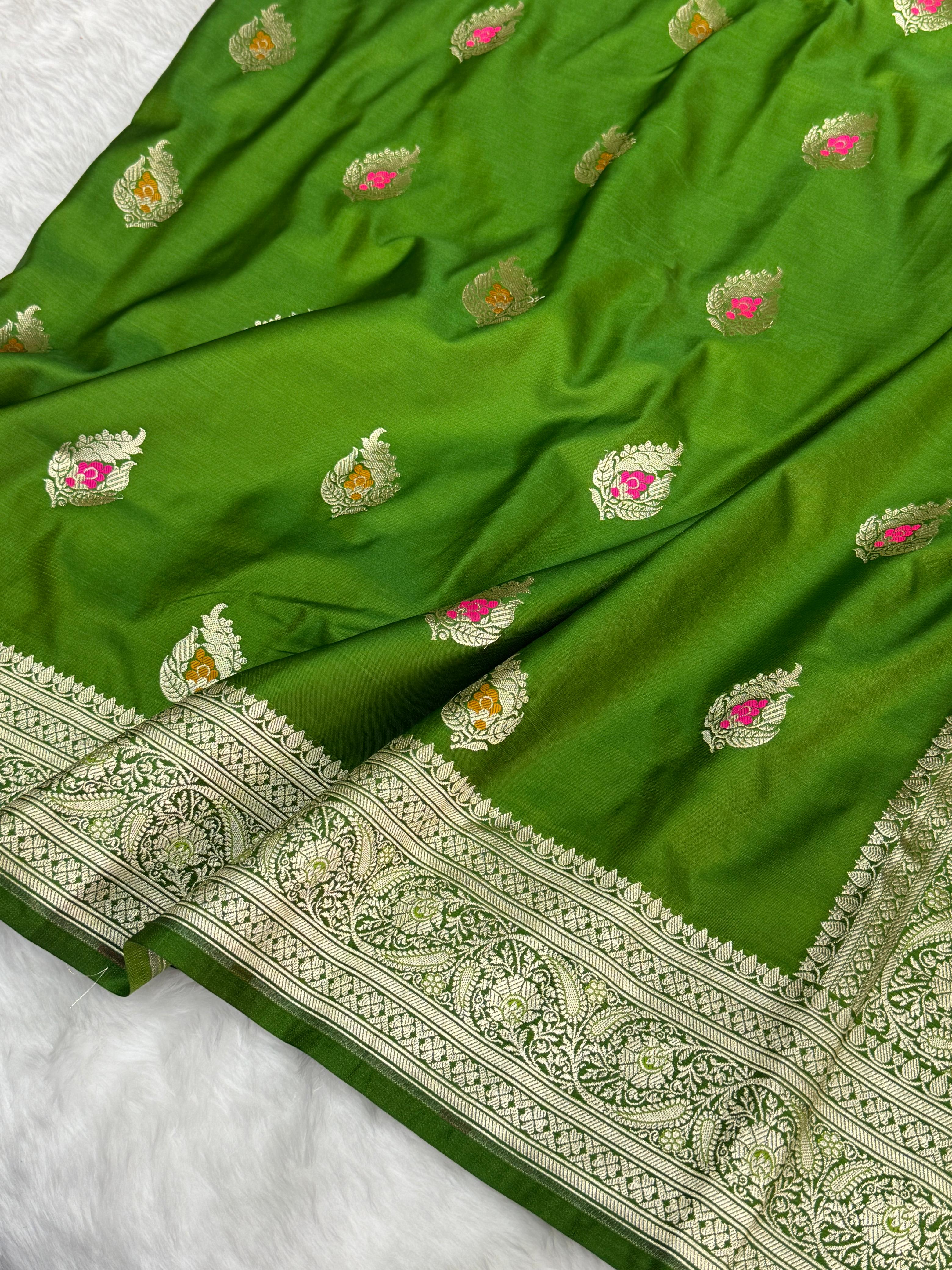 Banarasi Mashru Silk Alfi Meenakari Booti Saree