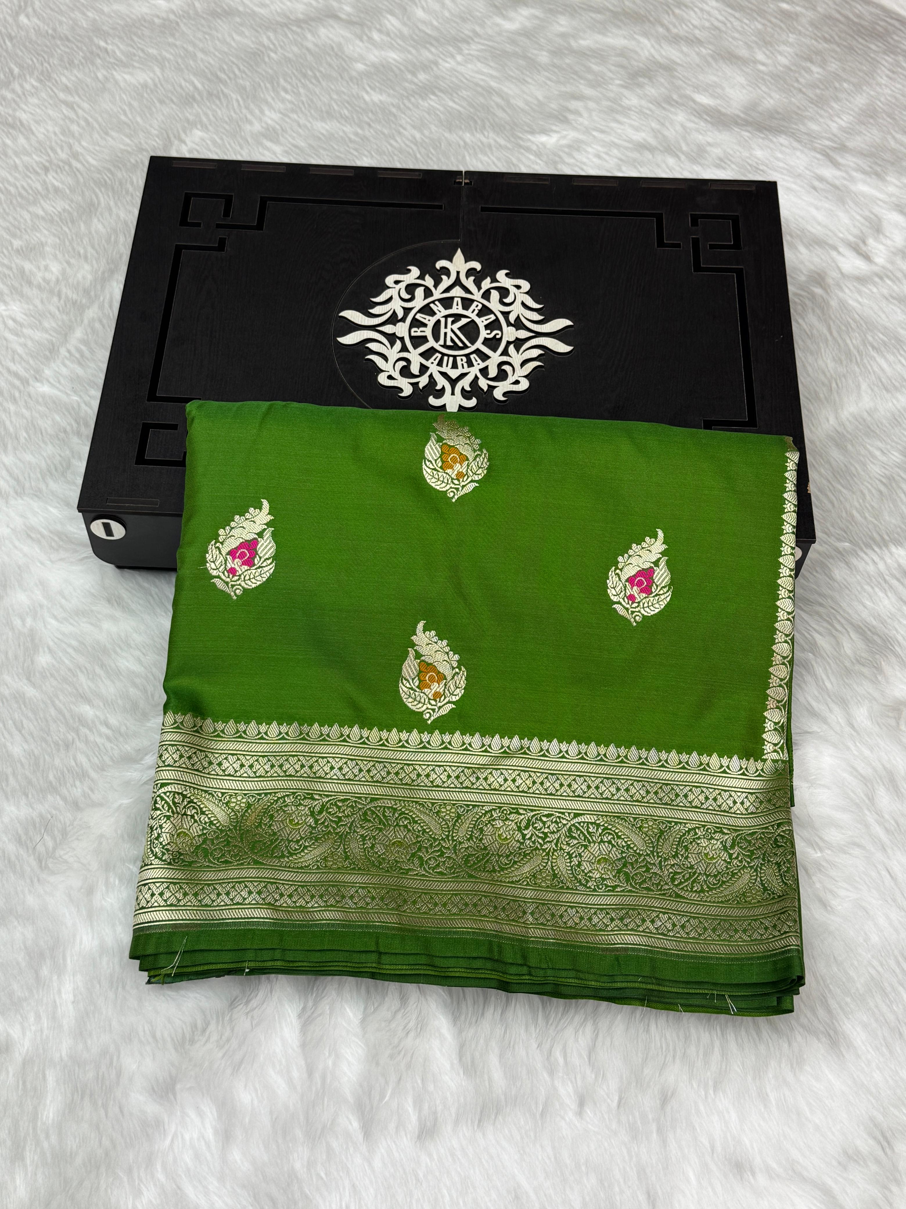 Banarasi Mashru Silk Alfi Meenakari Booti Saree