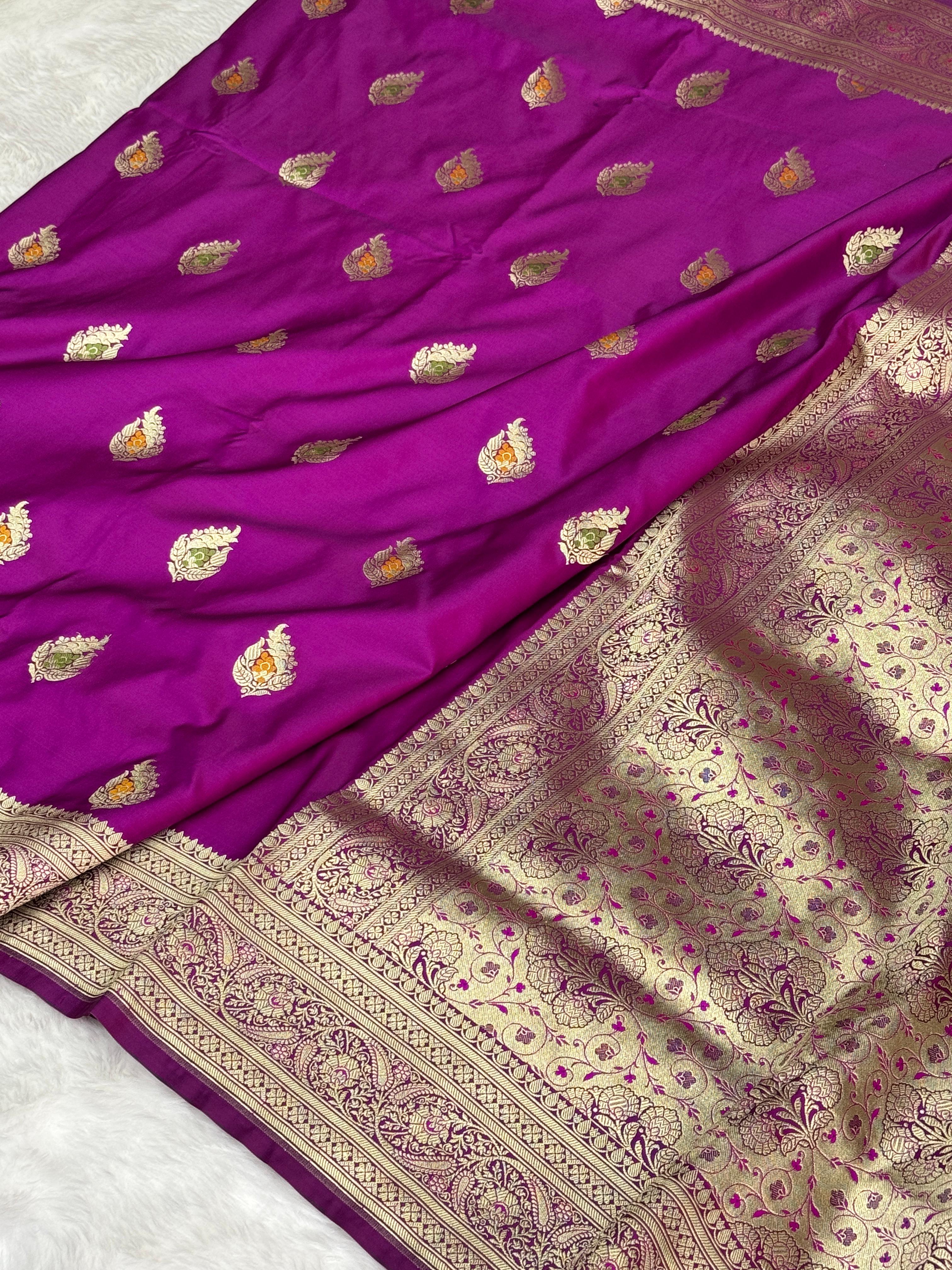 Banarasi Mashru Silk Alfi Meenakari Booti Saree