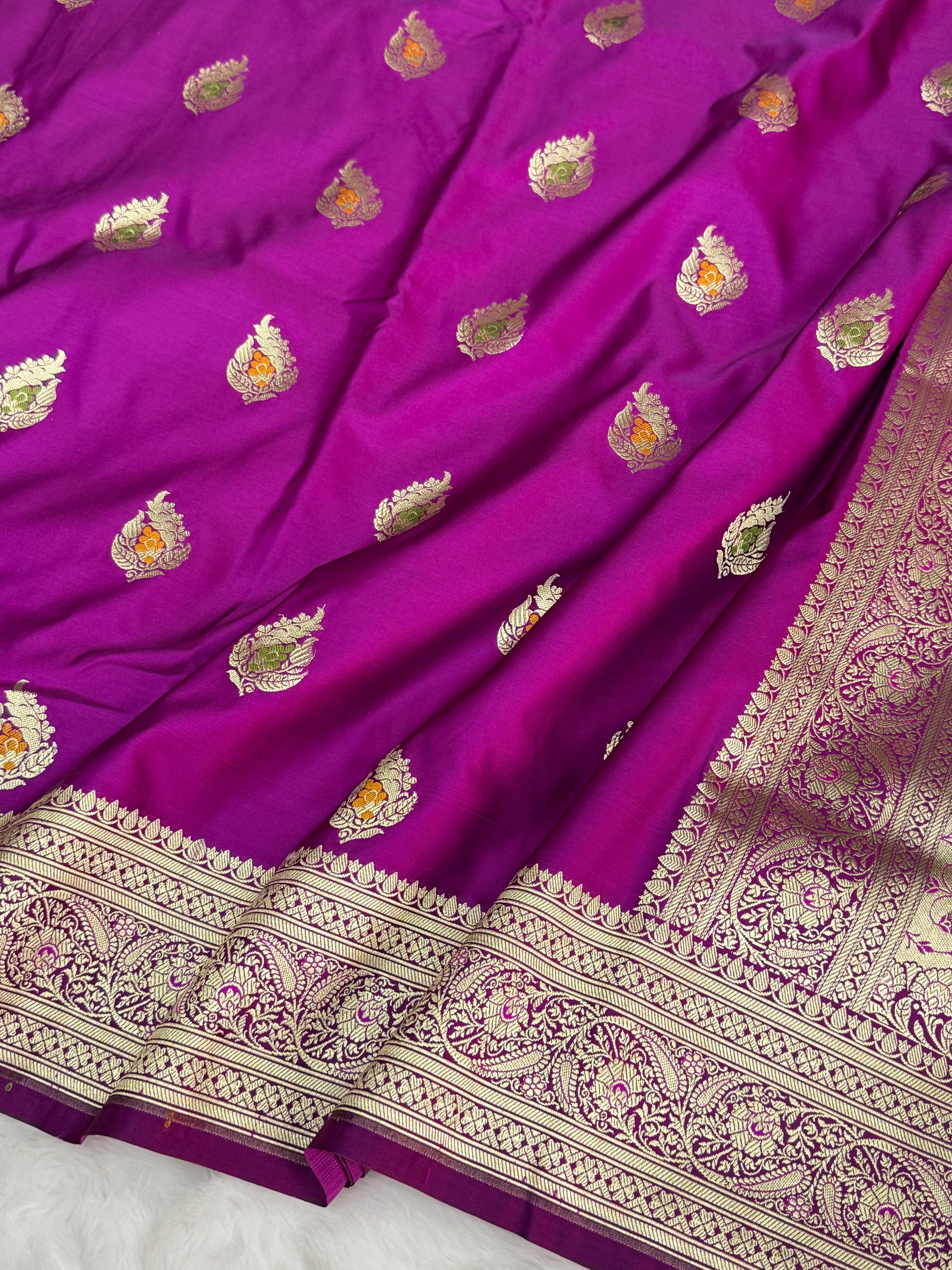Banarasi Mashru Silk Alfi Meenakari Booti Saree
