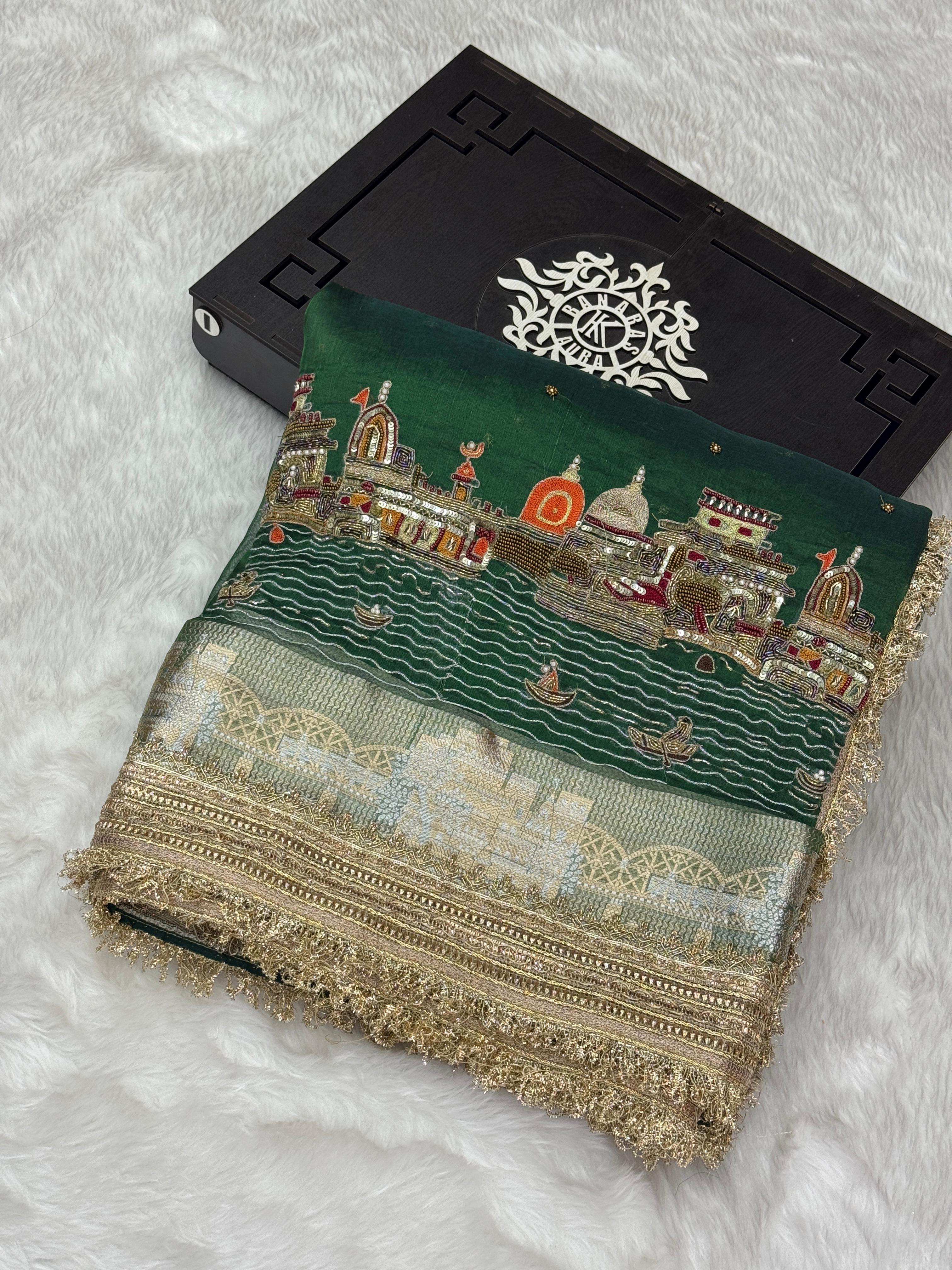 Pure Tissue Silk Banarasi Saree with Banarasi Ghat Handwork