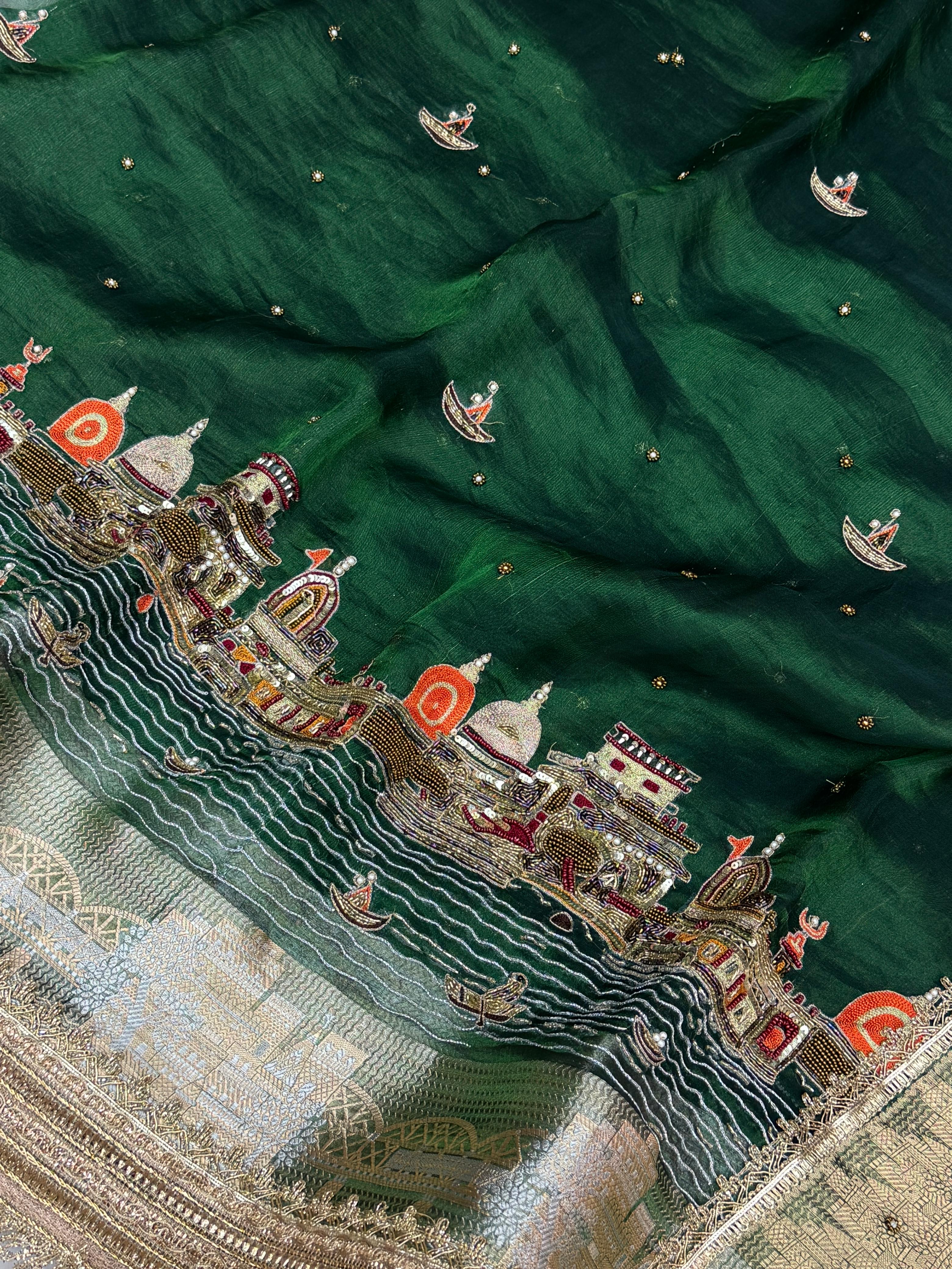 Pure Tissue Silk Banarasi Saree with Banarasi Ghat Handwork