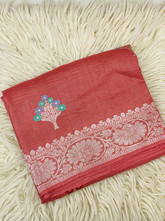 Pure Tussar Handloom Kaduwa Weave Saree  Rust Elegance with Meenakari Buta (  Noor-e-Tussar )