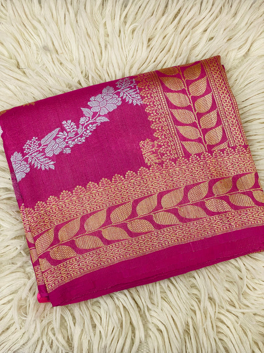 Pure Tussar Handloom Kaduwa Weave Saree Rich Magenta Pink ( Noor-e-Tussar )