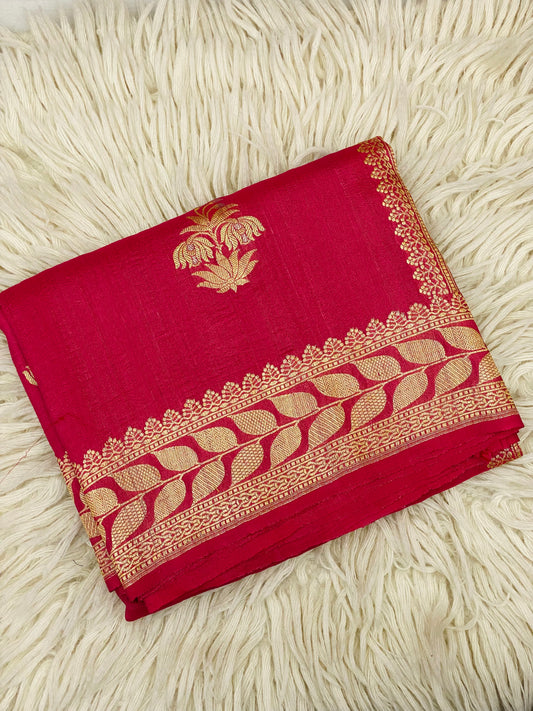 Pure Tussar Handloom Kaduwa Weave Saree Crimson Pink with Meenakari Buta (  Noor-e-Tussar )
