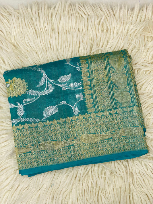 Pure Tussar Handloom Kaduwa Weave Saree Teal Green ( Noor-e-Tussar )