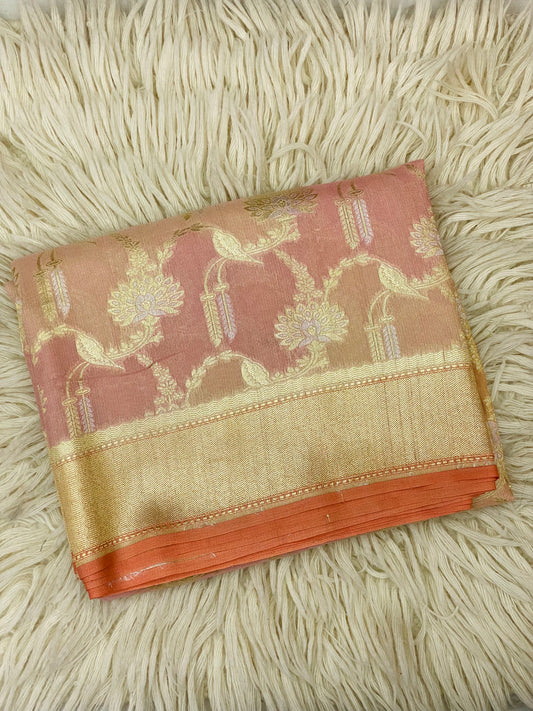 Pure Tussar Handloom Kaduwa Weave Saree Blush Peach ( Noor-e-Tussar )