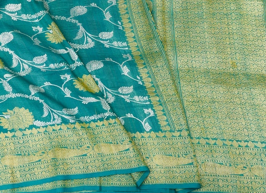 Pure Tussar Handloom Kaduwa Weave Saree Teal Green ( Noor-e-Tussar )