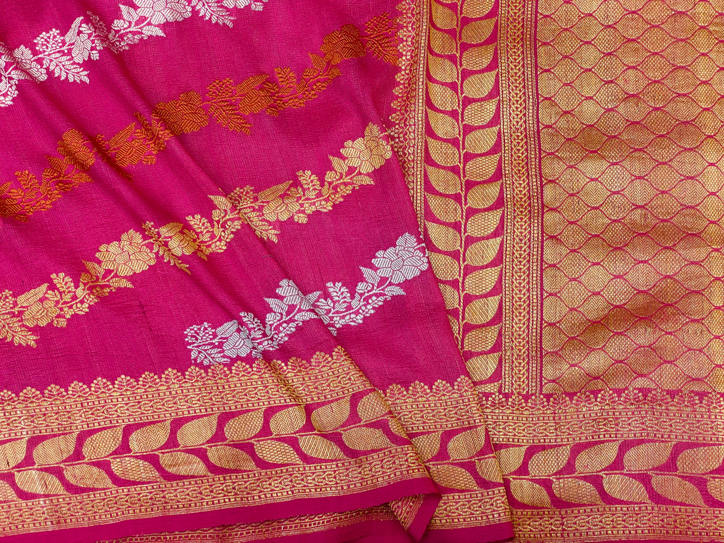 Pure Tussar Handloom Kaduwa Weave Saree Rich Magenta Pink ( Noor-e-Tussar )