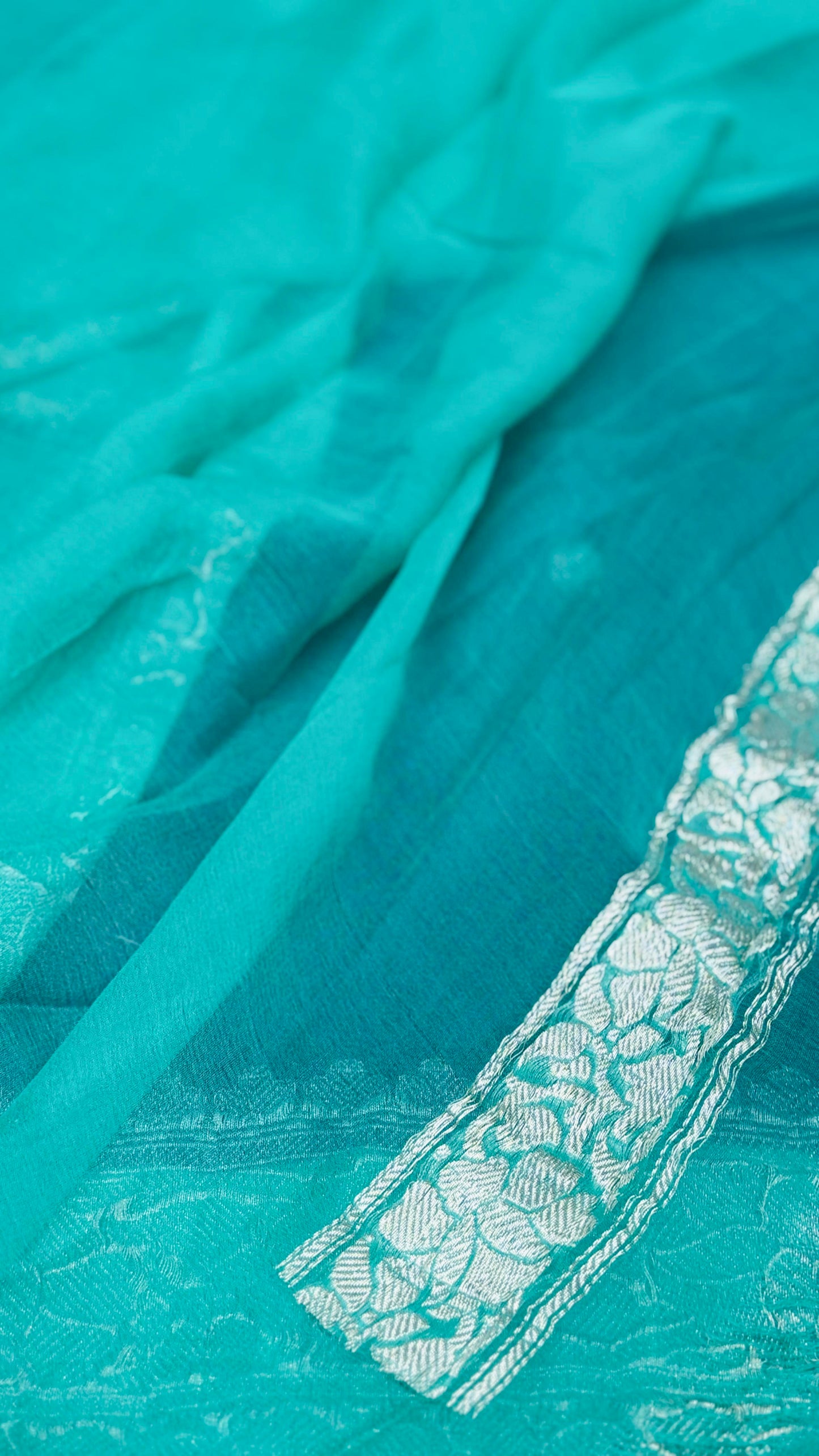 Pure Khaddi Chiffon Handloom Saree Deep Blue Body With Light Blue (Chhalak)