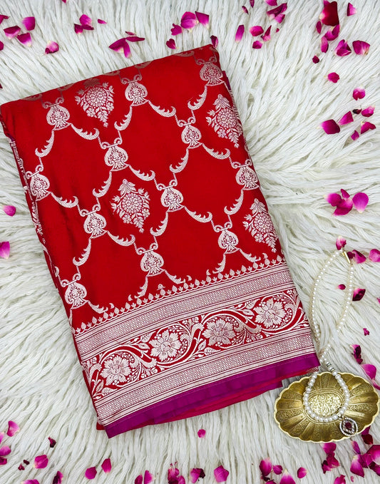 Pure Mashru Silk Gharchola Saree Red (Mashravi)