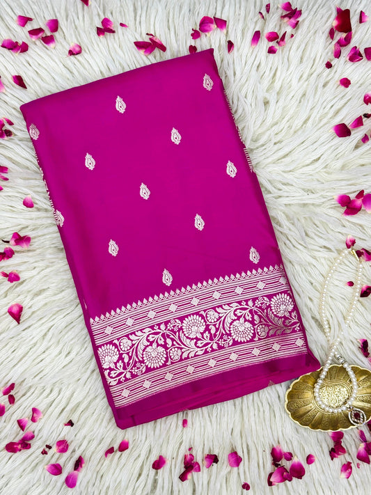Pure Mashru Silk Buti Saree Magenta (Mashravi)
