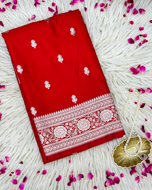 Pure Mashru Silk Buti Saree Red (Mashravi)
