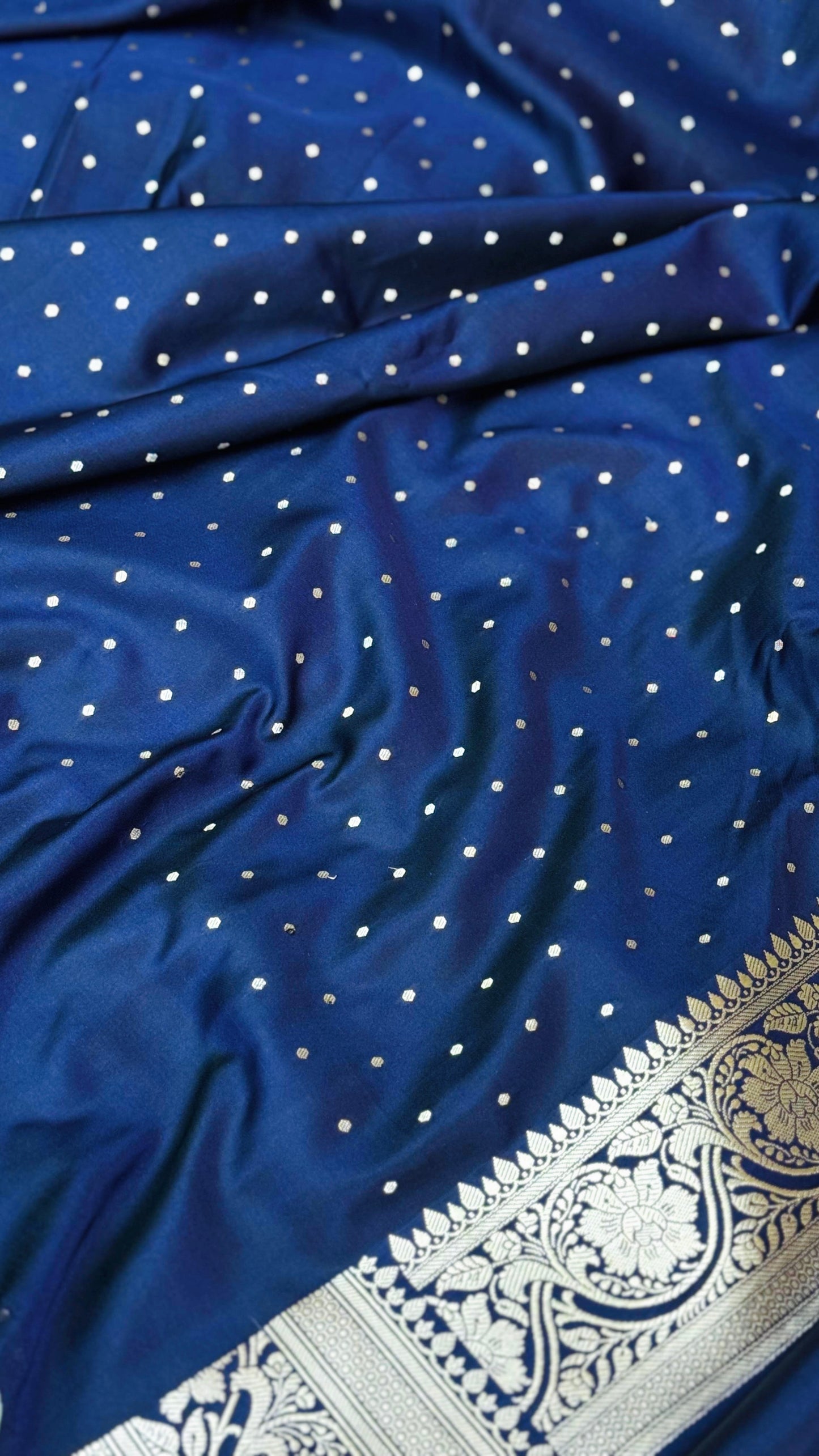 Pure Mashru Silk Jaal Saree Deep Blue (Mashravi)