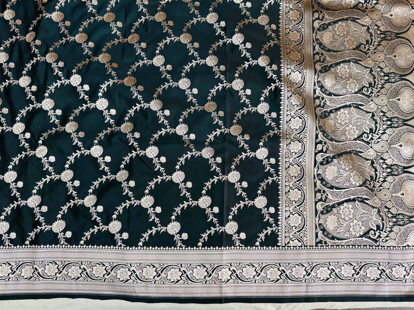 Pure Mashru Silk Jaal Saree Black (Mashravi)