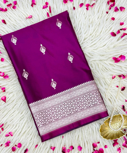 Pure Mashru Silk Buti Saree Purple (Mashravi)