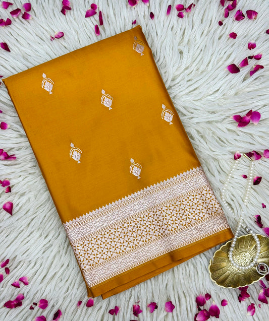 Pure Mashru Silk Buti Saree Yellow (Mashravi)