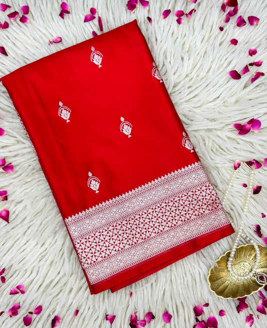 Pure Mashru Silk Buti Saree Red (Mashravi)