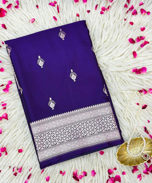 Pure Mashru Silk Buti Saree Violet (Mashravi)