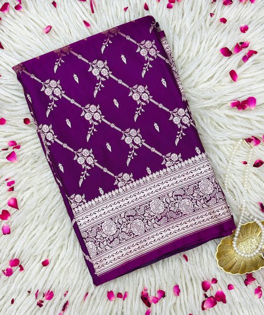 Pure Mashru Silk Jaal Saree Purple (Mashravi)