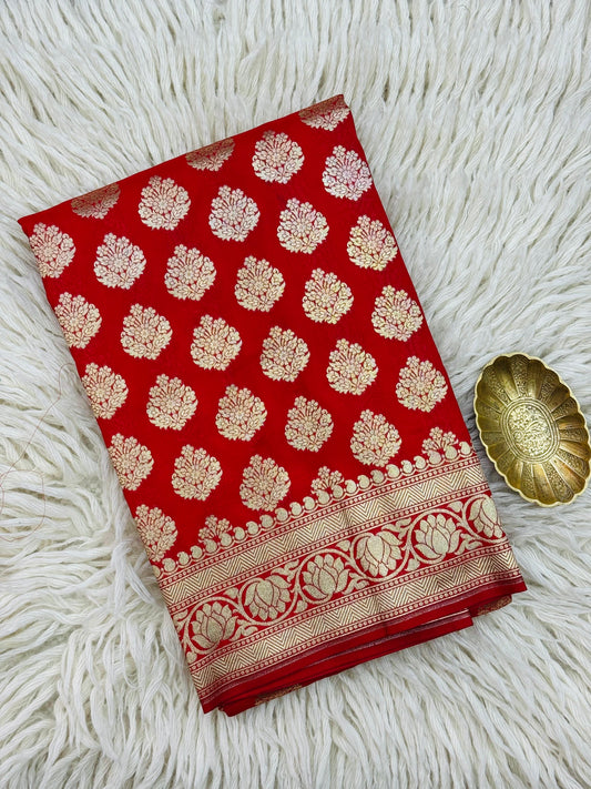 Banarasi Katan Silk Saree Vermilion Red