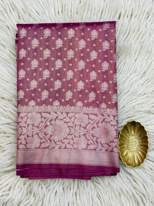 Banarasi Katan Tissue Saree Rani Pink