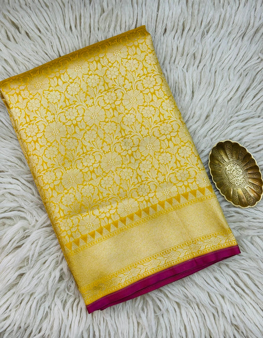 Banarasi katan Tissue Brocade Saree Yellow