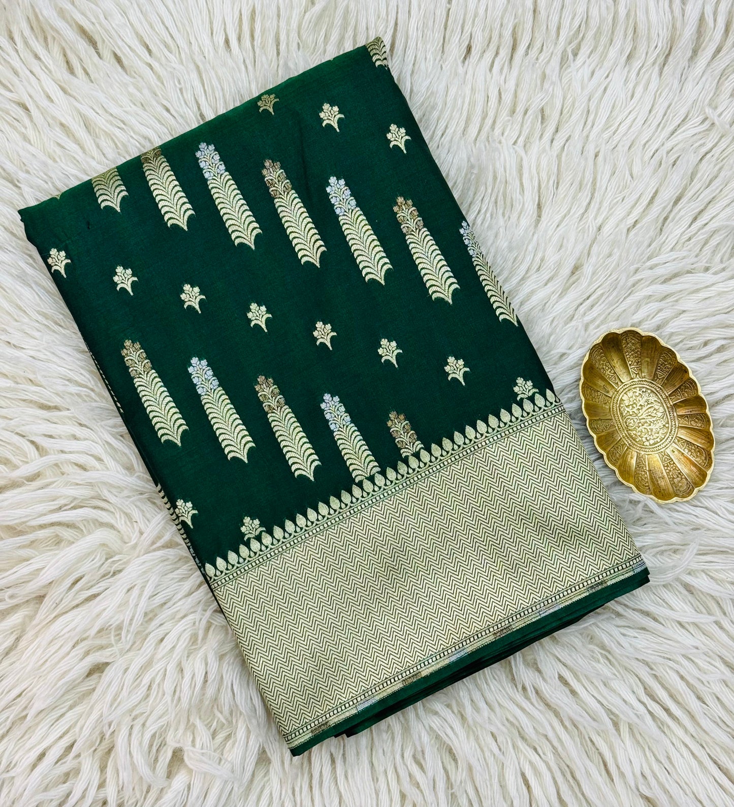 Banarasi Katan Silk Saree Deep Green
