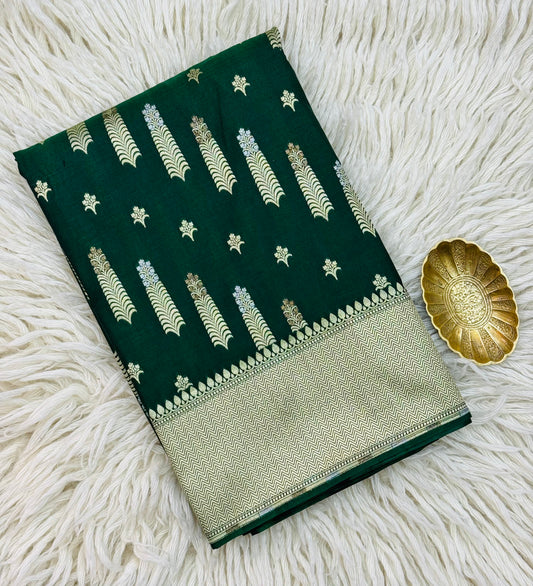 Banarasi Katan Silk Saree Deep Green