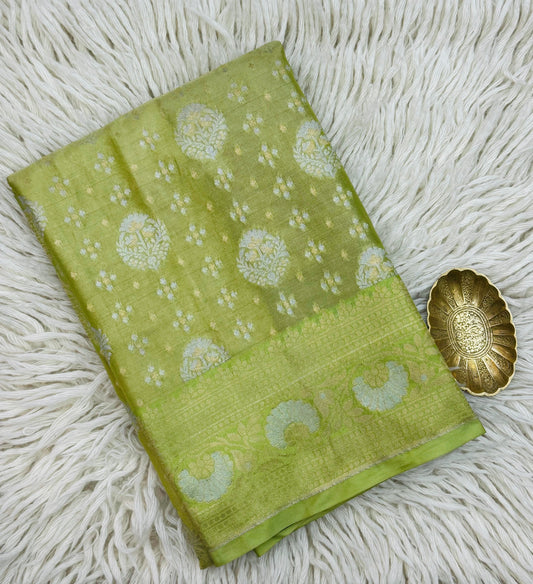 Banarasi Katan Tissue Saree Lime Yellow