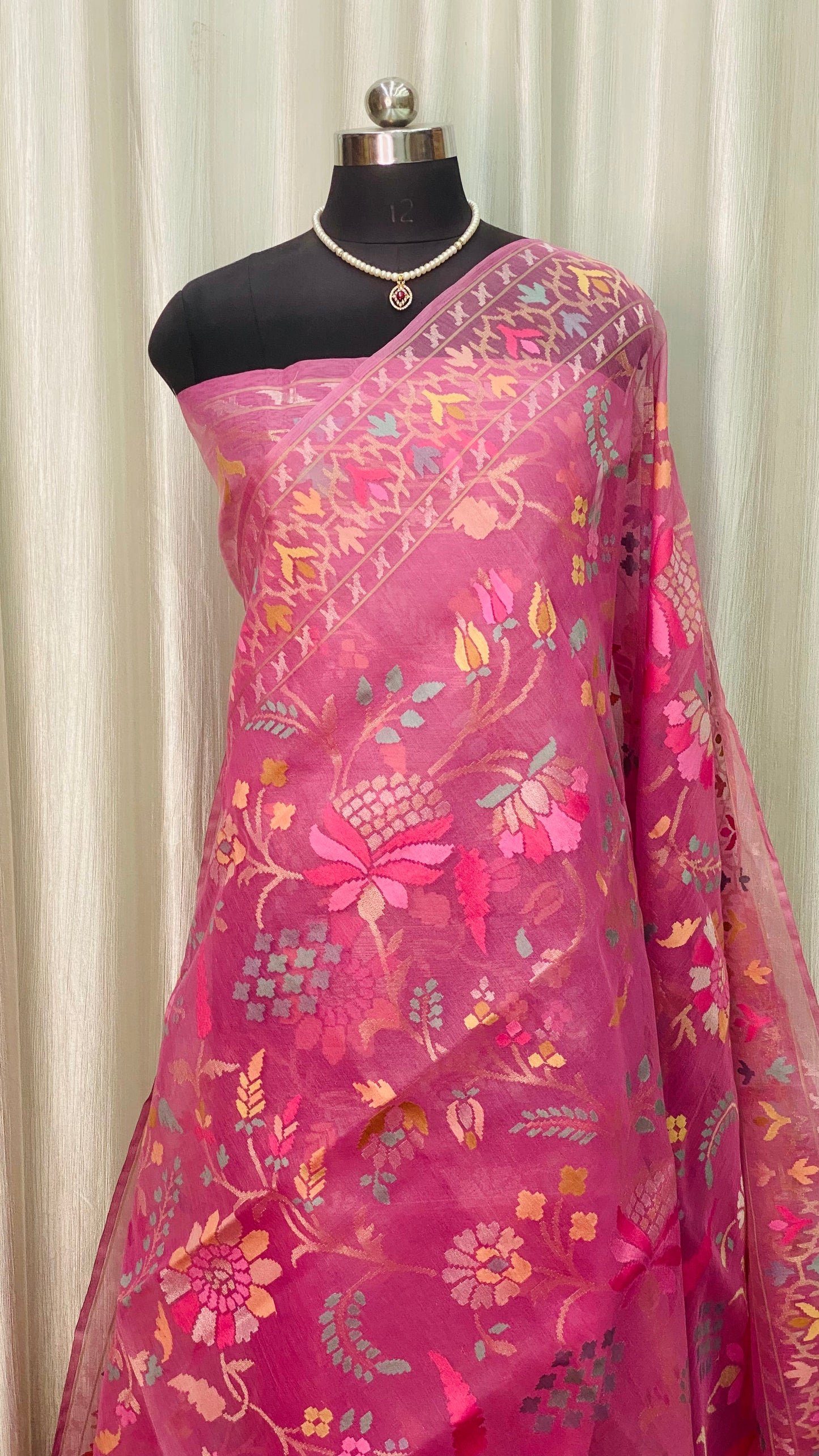 Pure Jamdani Handloom Saree Rose Pink (Jamdaniya)