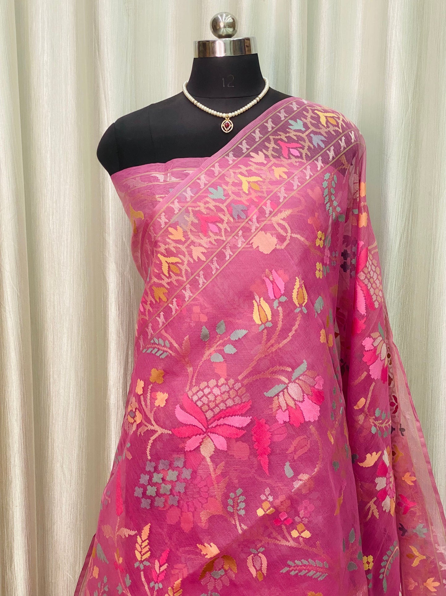 Pure Jamdani Handloom Saree Rose Pink (Jamdaniya)