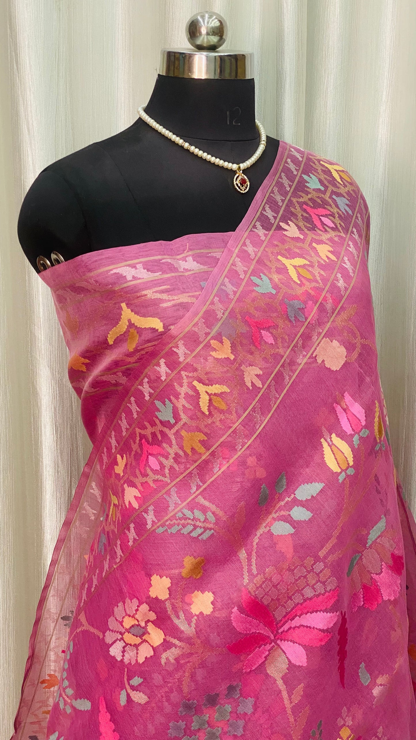 Pure Jamdani Handloom Saree Rose Pink (Jamdaniya)