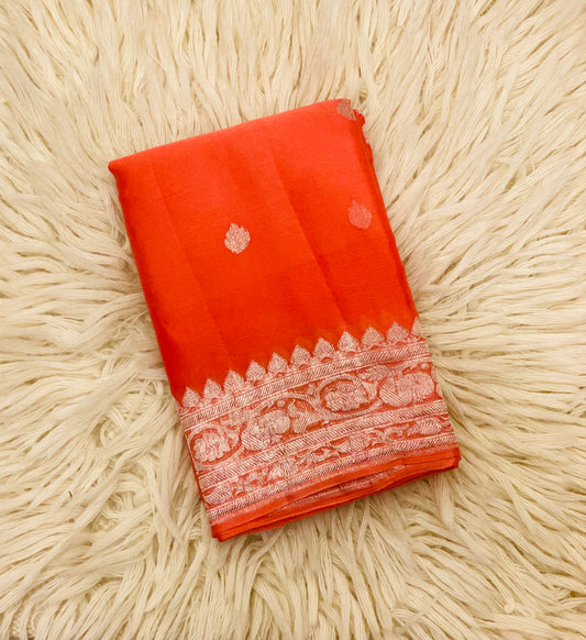 Pure Khaddi Chiffon Handloom Saree Coral Orange (Chhalak)