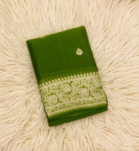 Pure Khaddi Chiffon Handloom Saree Deep Green (Chhalak)