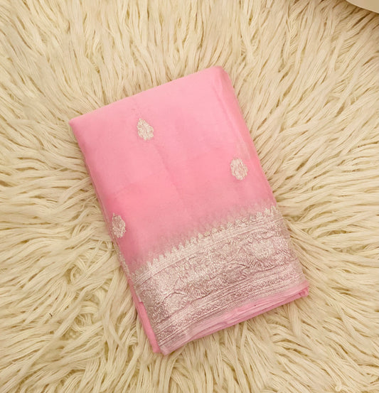 Pure Khaddi Chiffon Handloom Saree Baby PInk (Chhalak)