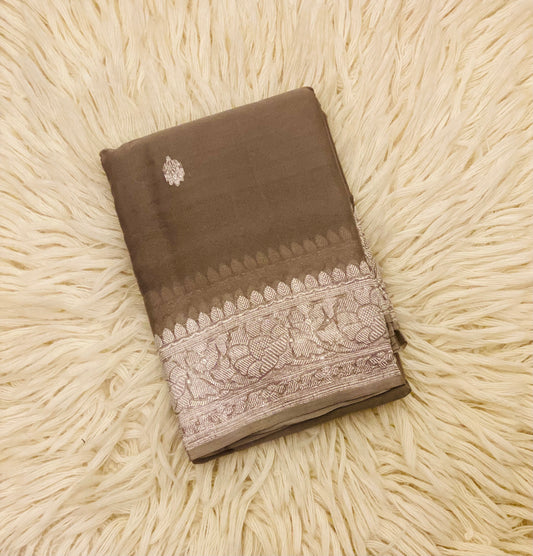 Pure Khaddi Chiffon Handloom Saree Taupe (Chhalak)