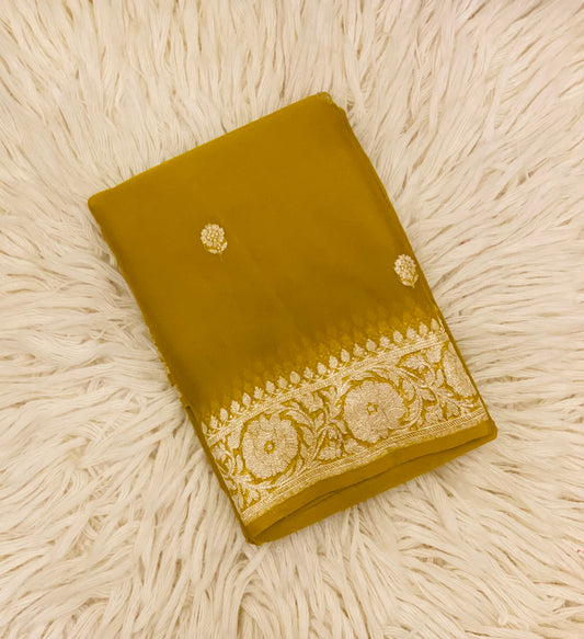 Pure Khaddi Chiffon Handloom Saree Mustard Yellow (Chhalak)