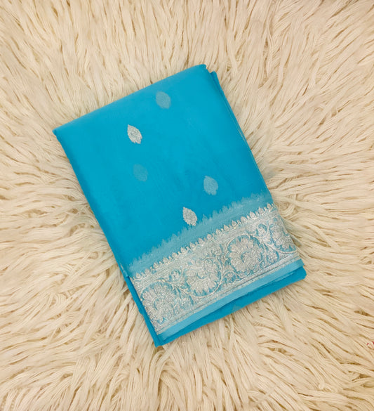 Pure Khaddi Chiffon Handloom Saree Light Blue (Chhalak)