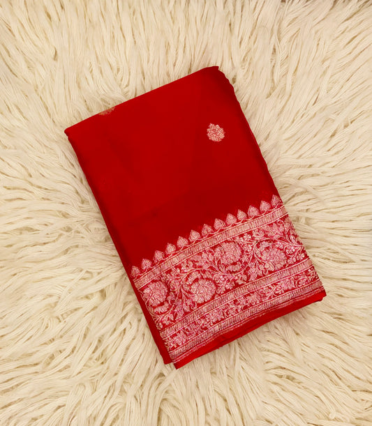 Pure Khaddi Chiffon Handloom Saree Red (Chhalak)