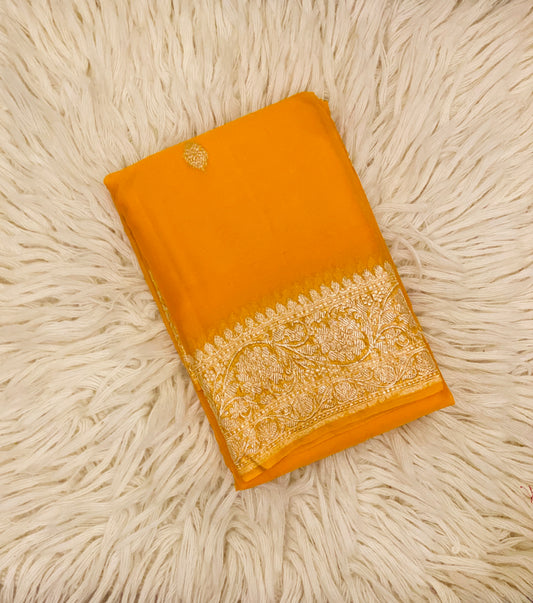Pure Khaddi Chiffon Handloom Saree Yellow (Chhalak)