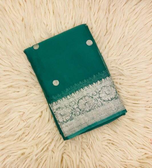 Pure Khaddi Chiffon Handloom Saree Teal Blue (Chhalak)