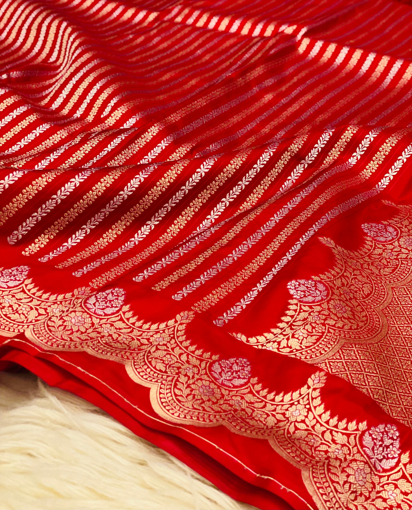 Pure Katan Silk Double Zari Stripe Saree (Noor-e-Nazaaka)