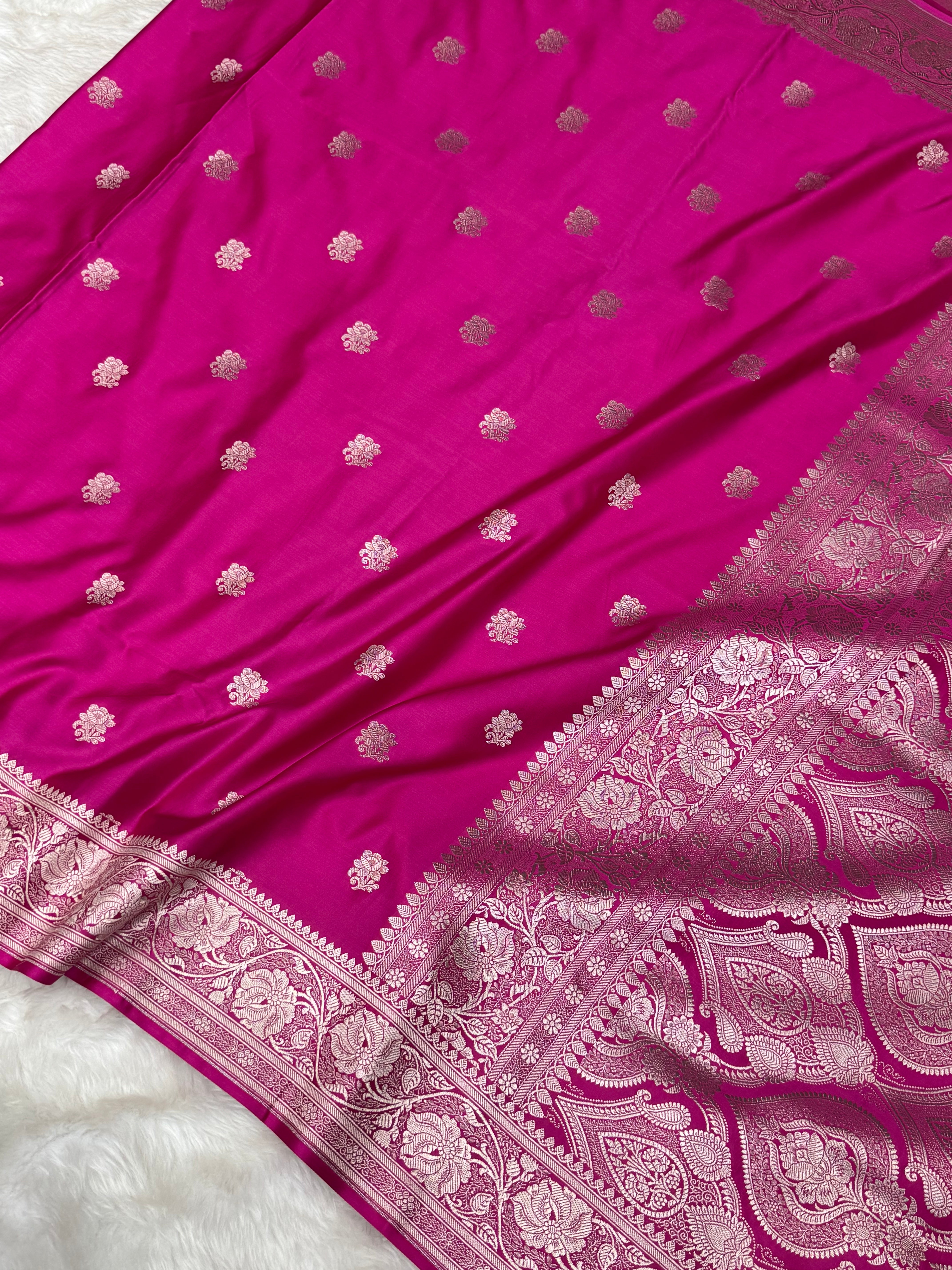 Banarasi Mashru Silk Saree with Floral Zari Border