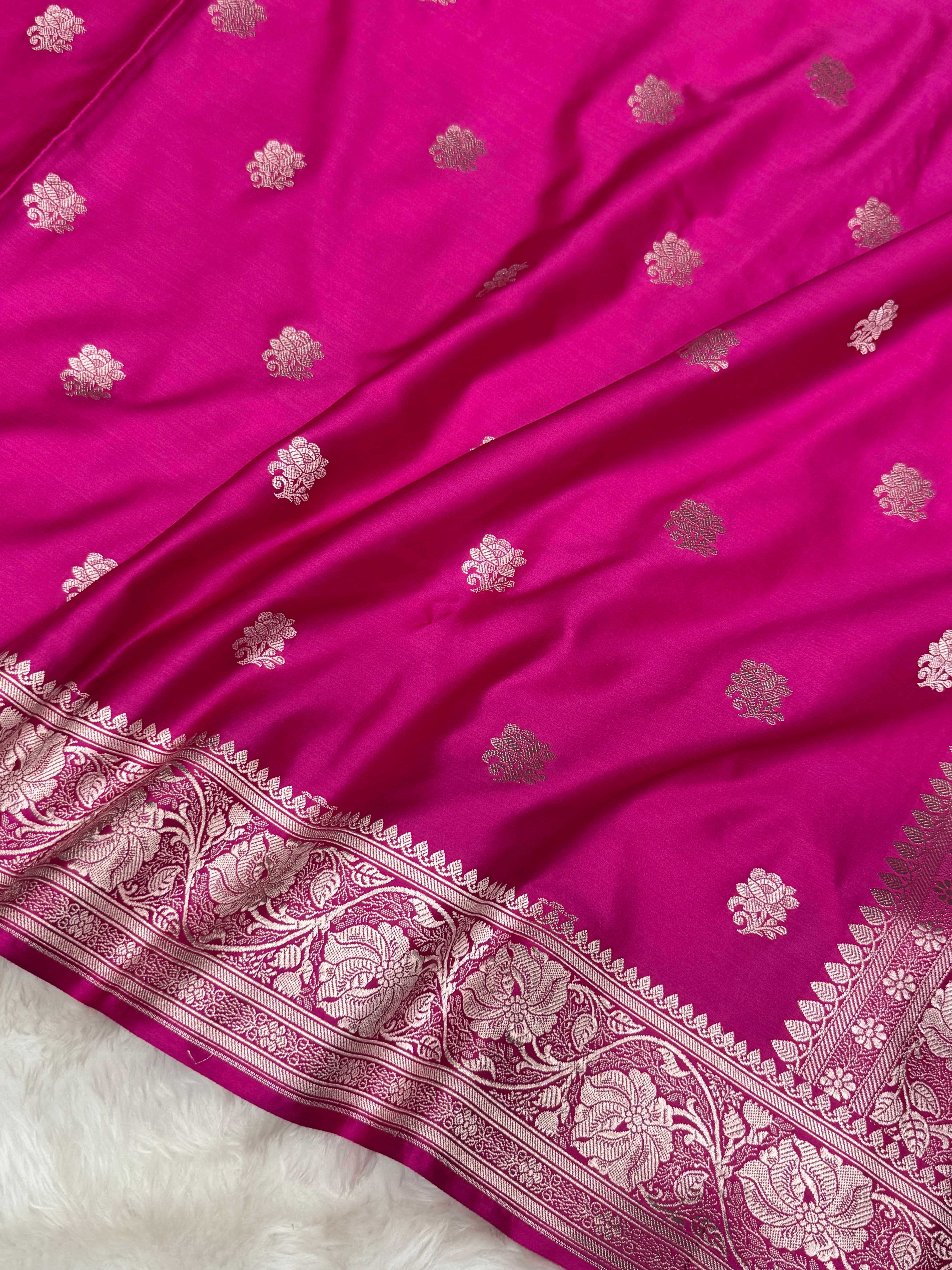 Banarasi Mashru Silk Saree with Floral Zari Border