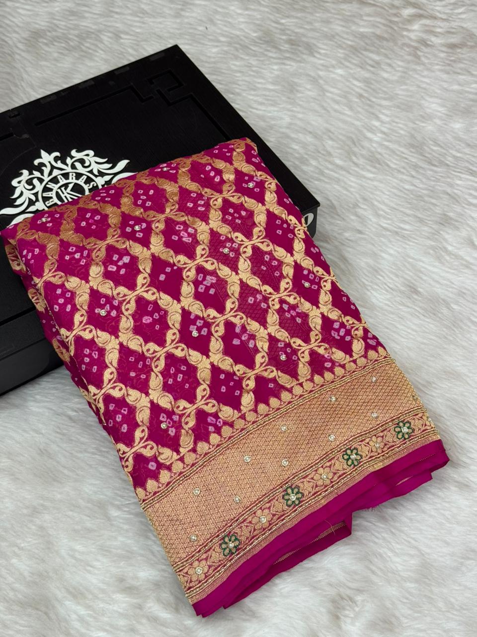Pure Khaddi Chiffon Handwork Banarasi Saree