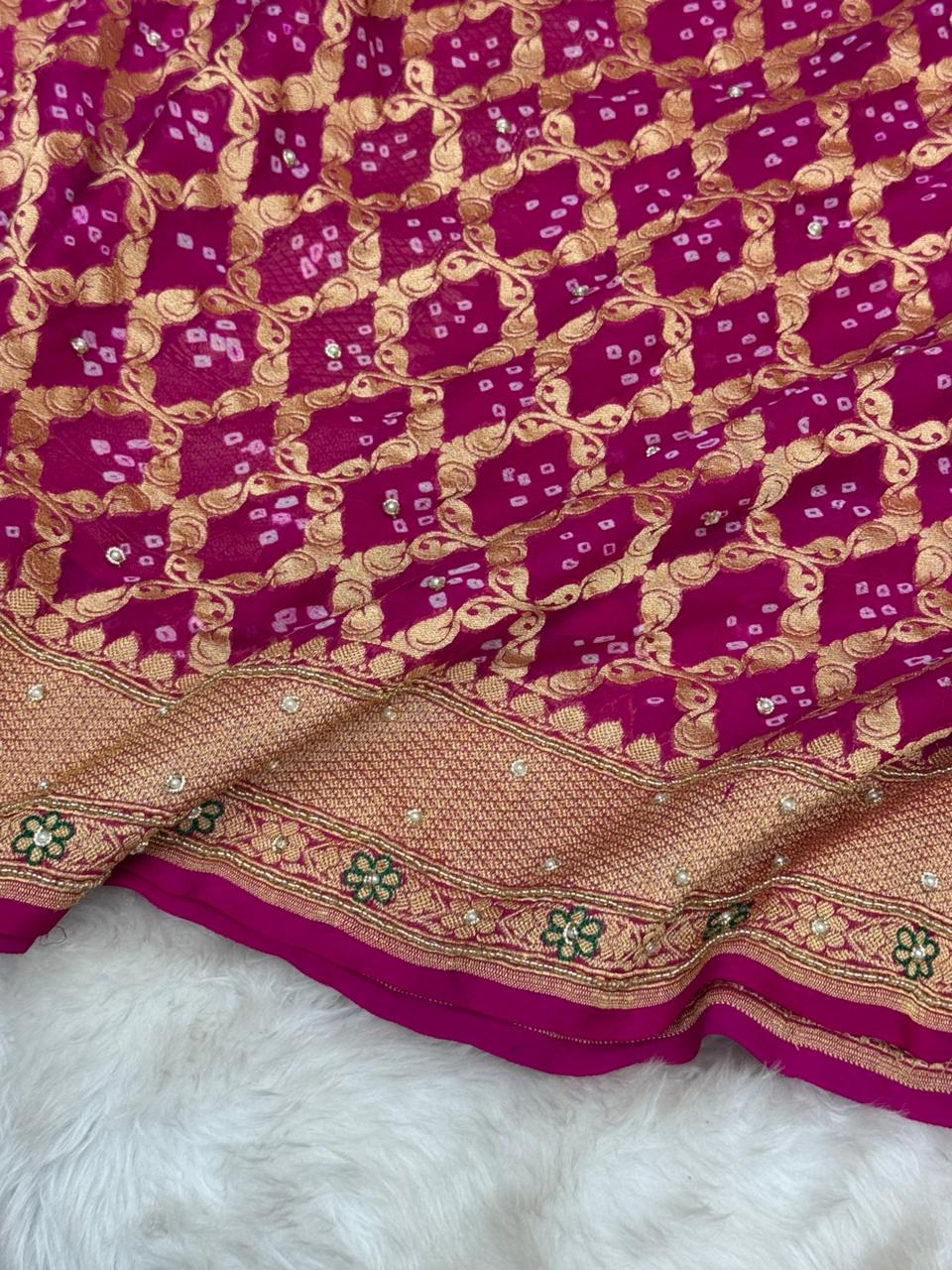 Pure Khaddi Chiffon Handwork Banarasi Saree