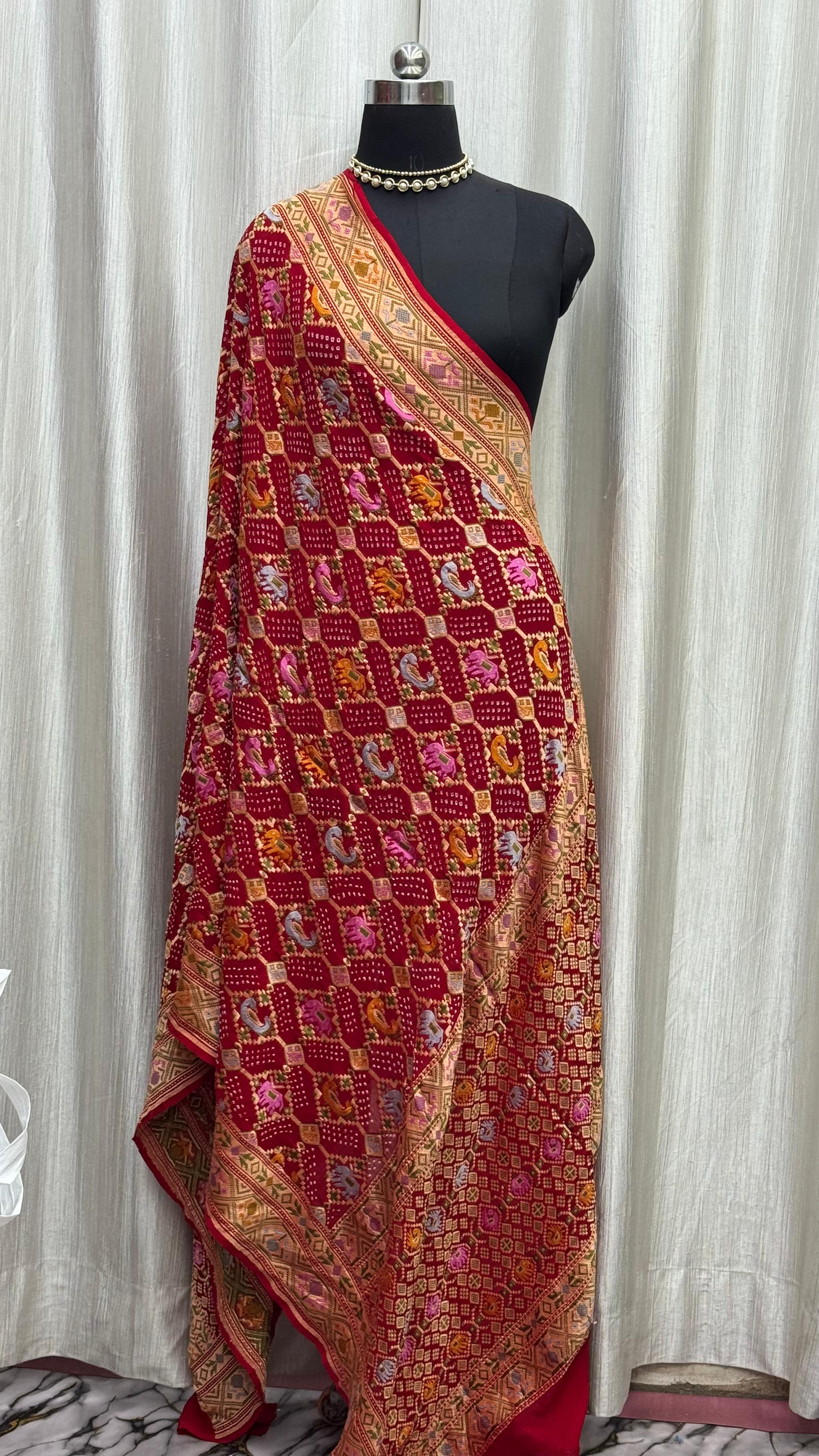Pure Khaddi Chiffon Banarasi Dupatta with Elephant & Peacock Motifs