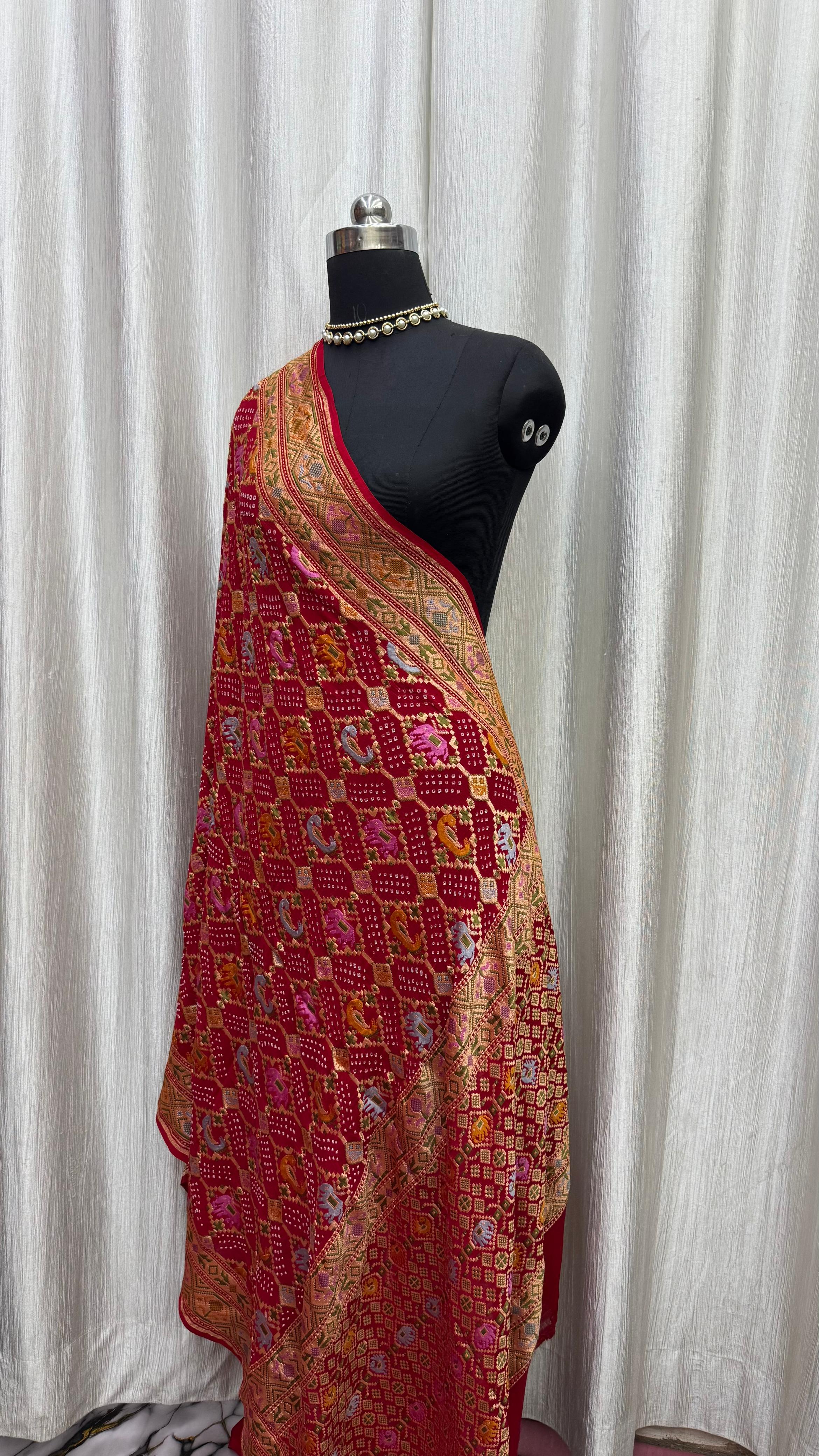 Pure Khaddi Chiffon Banarasi Dupatta with Elephant & Peacock Motifs