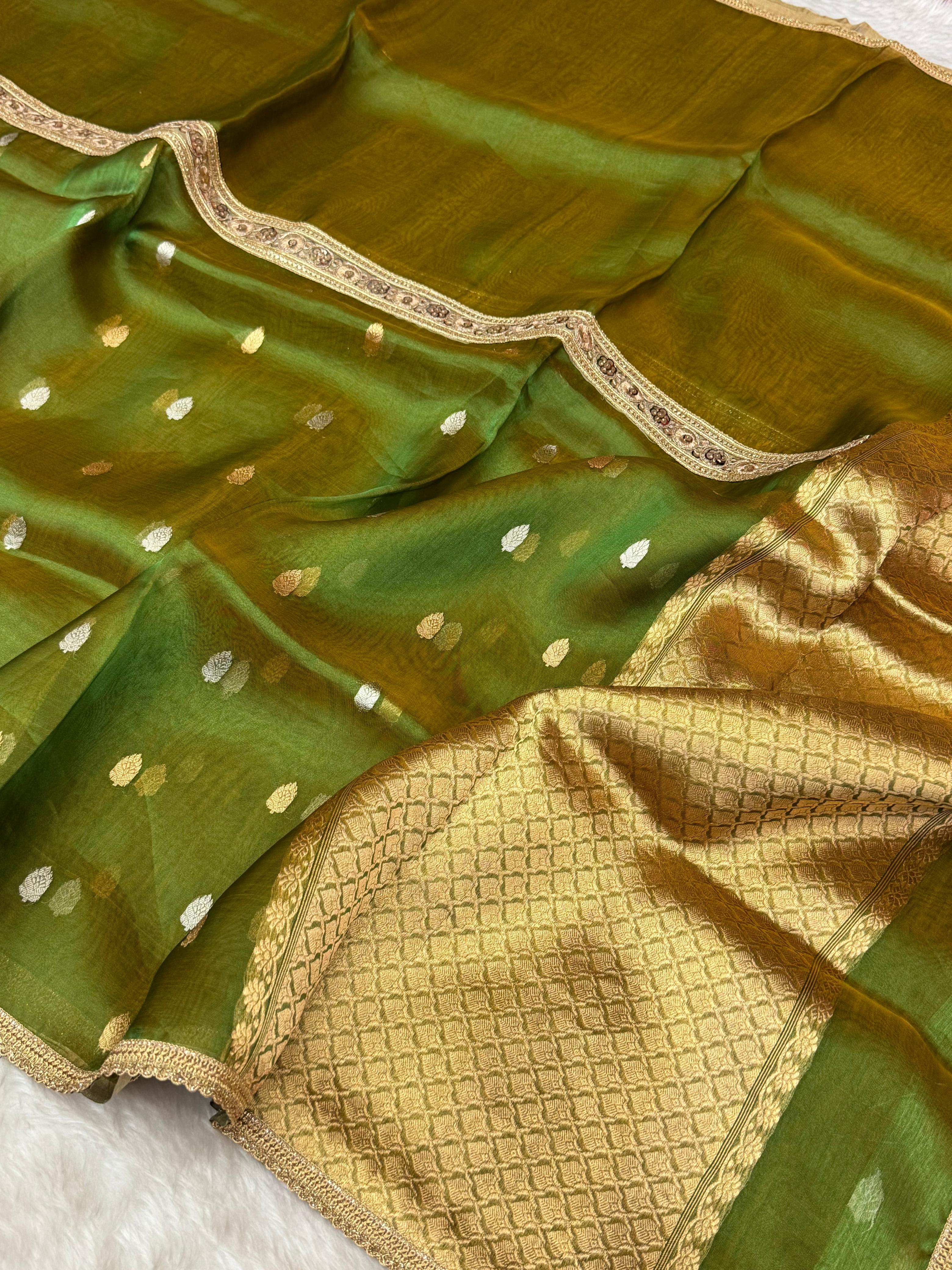Pure Tissue Silk Banarasi Saree with Alfi Booti